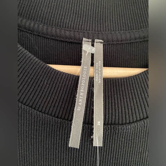 Anthropologie Black Beaded Applique Tank Top Sleeveless Ribbed Cotton Knit Sz 2X - Picture 12 of 16